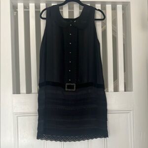 Anna Sui Black Sleeveless Sheath Dress with Peter Pan Collar